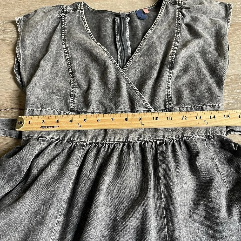 Pilcro Midi Denim Dress Womens 6 Gray Acid Wash Tiered Boho V-Neck Fit and Flare - Picture 7 of 11